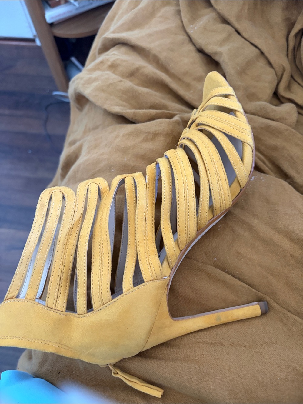 Zara Mustard Strappy Suede High Heel Sandal
